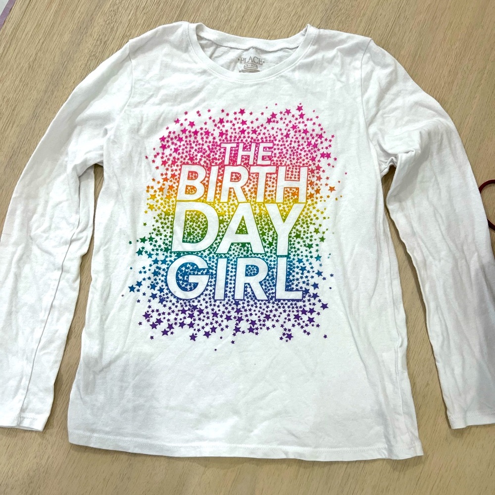 Birthday Girl childrens place long sleeve white shirt , size lg 10/13 worn once